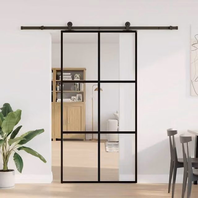 Berkfield Home Modern Sliding Door with Hardware Set, Black ESG Glass and Aluminium, W: 102 cm, H: 205 cm – 1