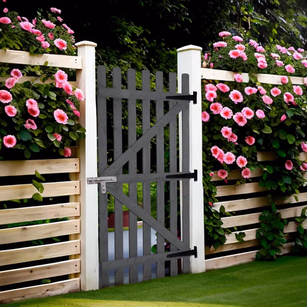 Living and Home Wood Garden Gate with Latch in Grey, W: 90 cm, H: 180 cm – 2