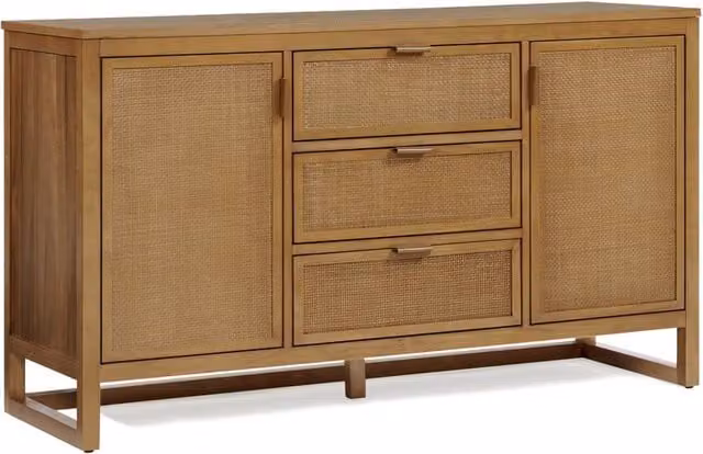 Teamson Home Hatteras Wooden Sideboard with 3 Drawers and 2 Doors in Sand and Brown, W: 140 cm, D: 45.72 cm, H: 81.28 cm