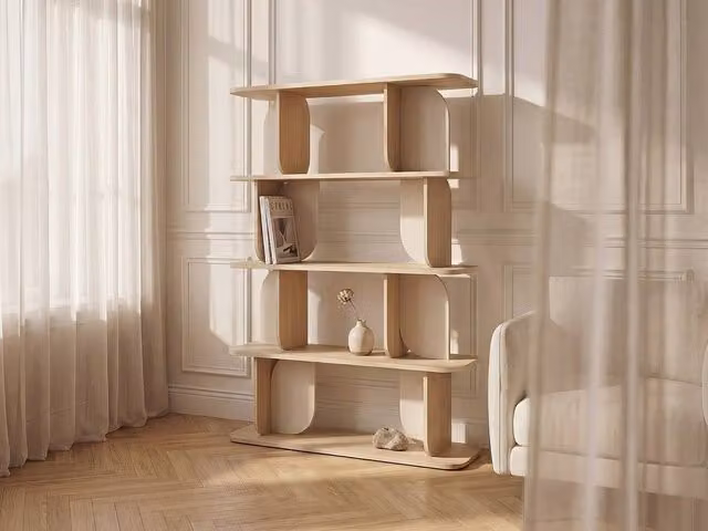 Vente-unique Neleria 4-Shelf Shelving Unit in Light Natural Oak and Beige – 1