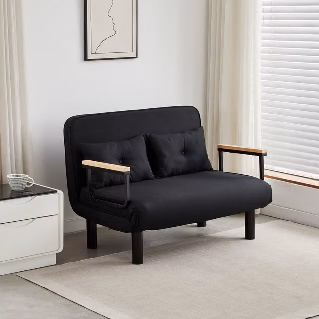 MCC Direct 4 in 1 Convertible Folding Double Sofa Bed and Lounge Chair with Armrests, Black