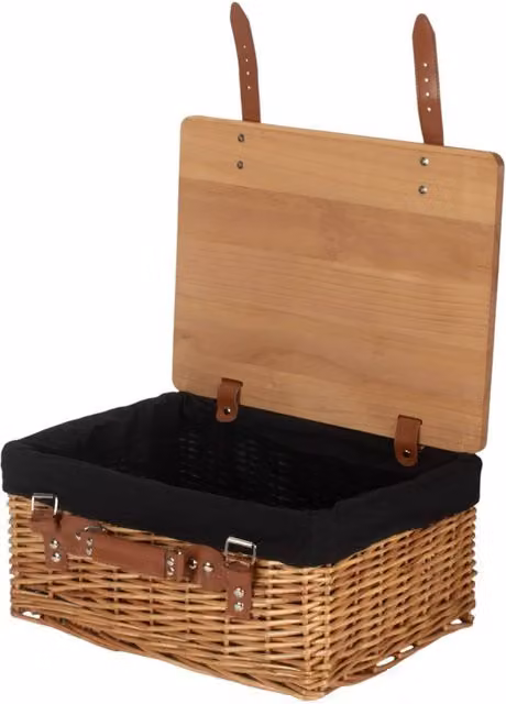 Red Hamper XL Double Steamed Willow Picnic Basket with Black Lining and Pinewood Lid – 1