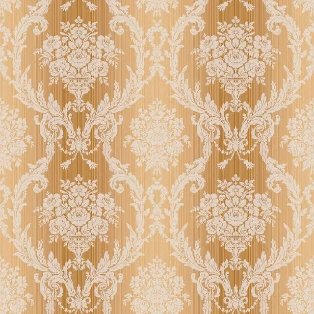 Seabrook Floral Damask Stria Wallpaper in Ochre Yellow and Gold