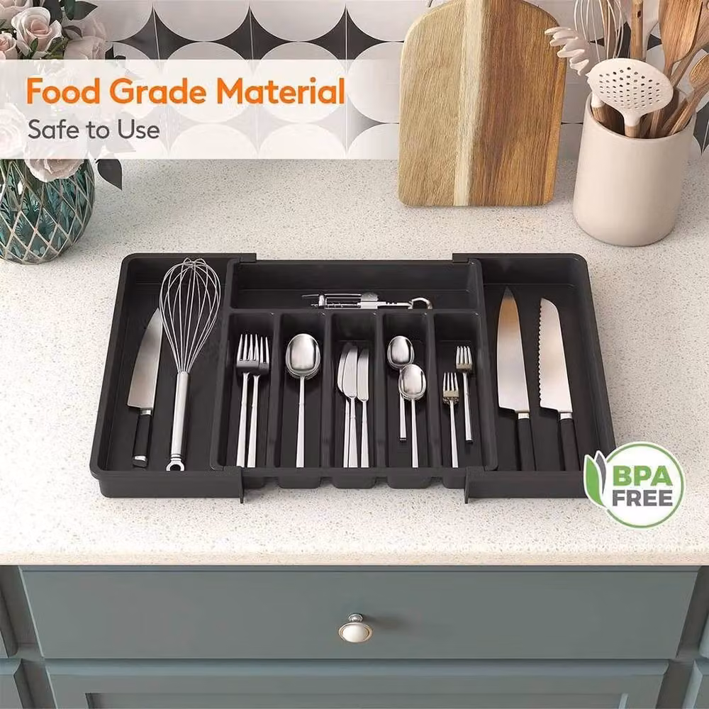 PAWNORA Extendable Black Plastic Cutlery Tray – 5
