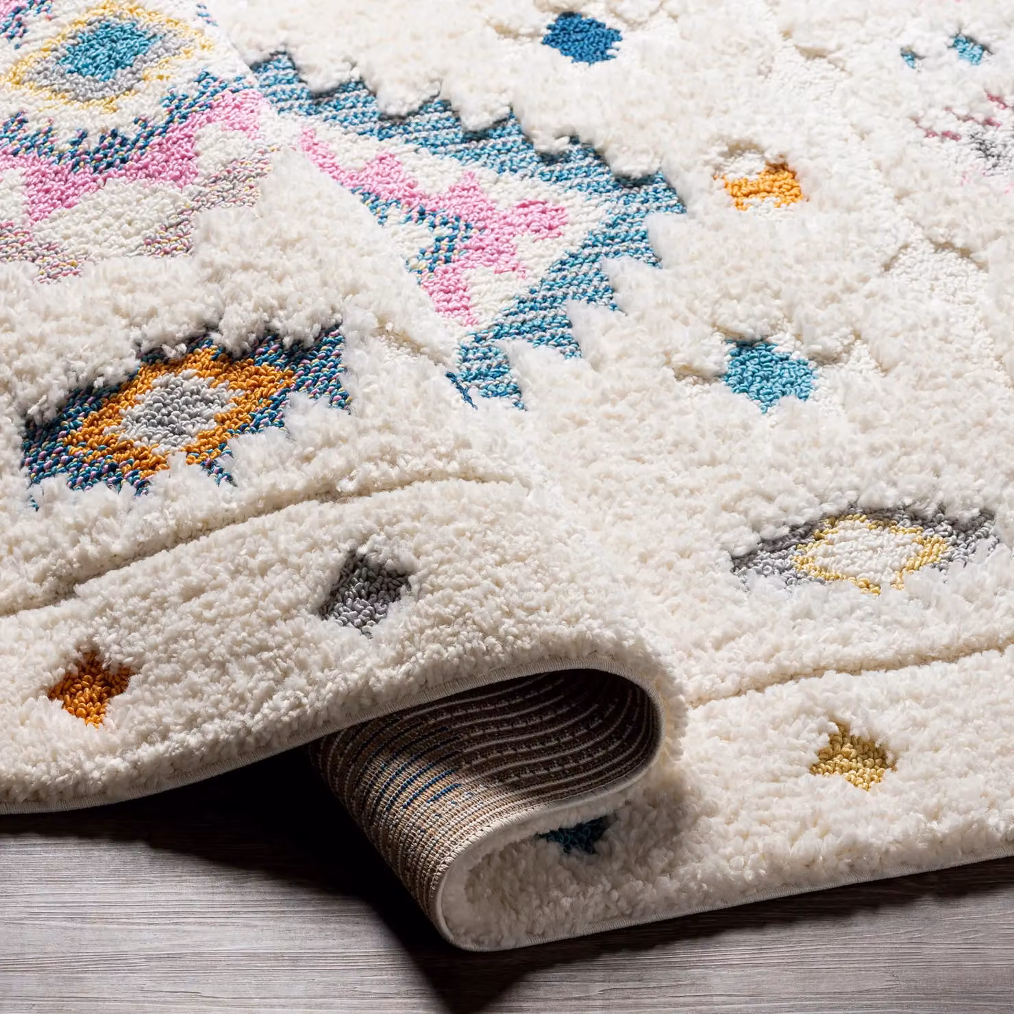 Livabliss Lofty-Shaggy Vintage Boho Plush Soft Pile Rug in Ivory, Pink and Blue, W: 160 cm, D: 215 cm – 3