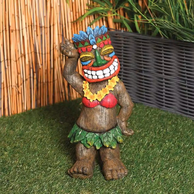 Ornate Collection Ethnic Tiki Statue Garden Figurine in Brown, Green and Multicolour
