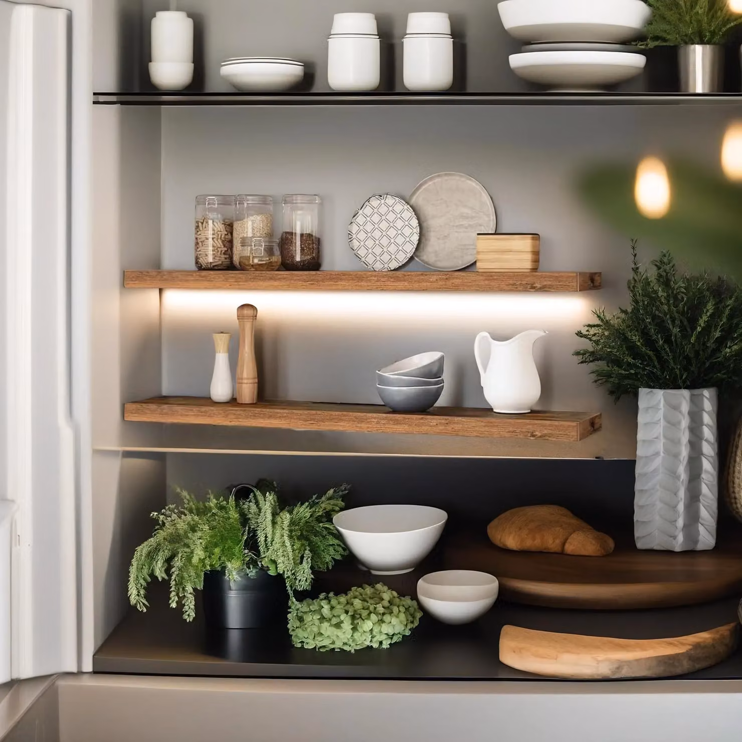 Rafaelo Mobilia Set of 2 Brown Floating Shelves with Integrated Lighting, Width: 100 cm – 2