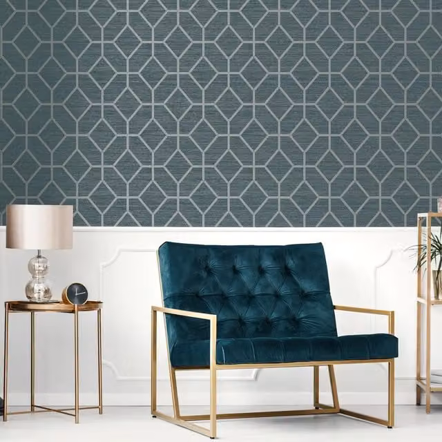 Graham & Brown Geometric Abstract Wallpaper in Beige, Black, Gold and Petrol, Width: 52 cm – 1