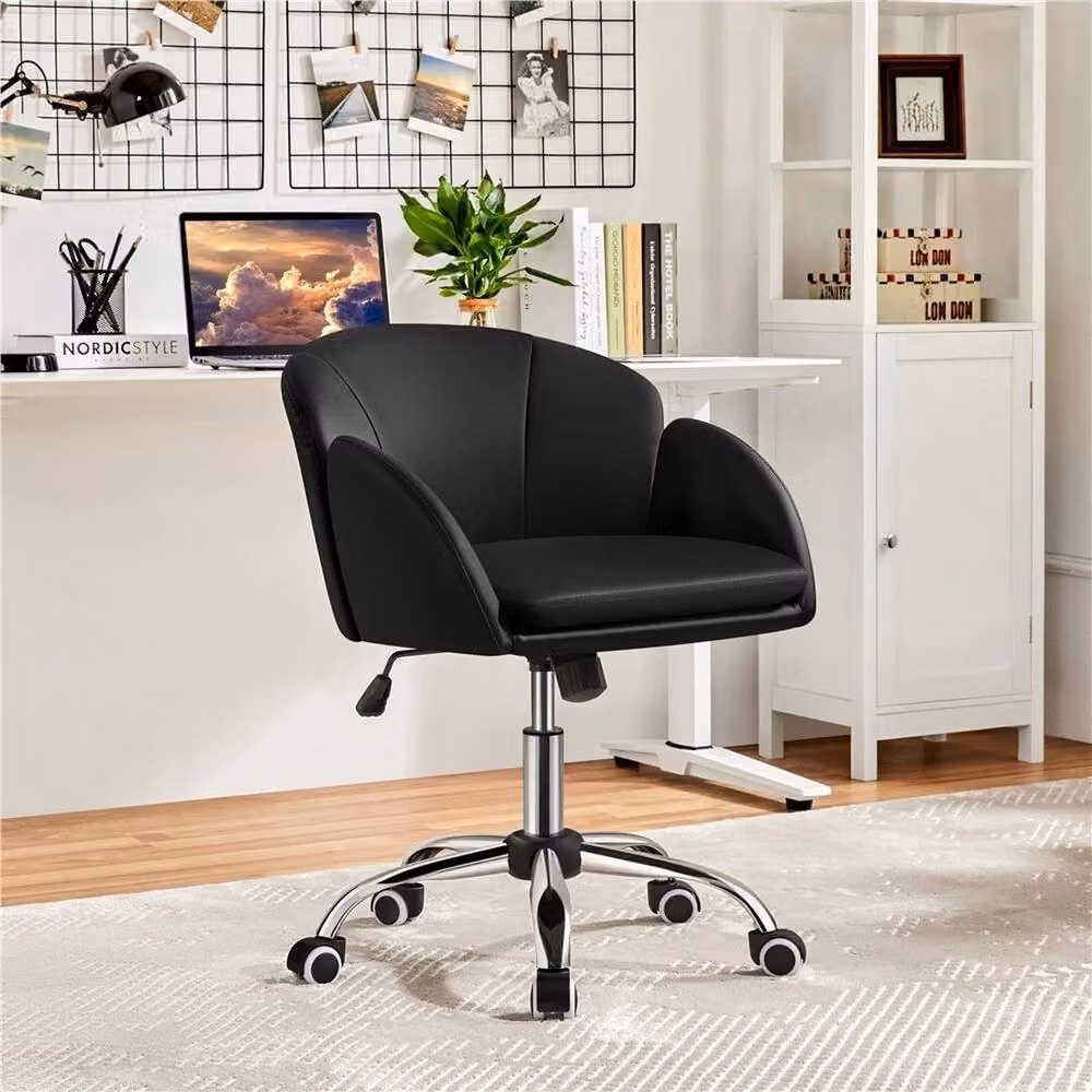 Kelvenix Modern Black Synthetic Leather Swivel Task Chair for Home Office and Adults – 2