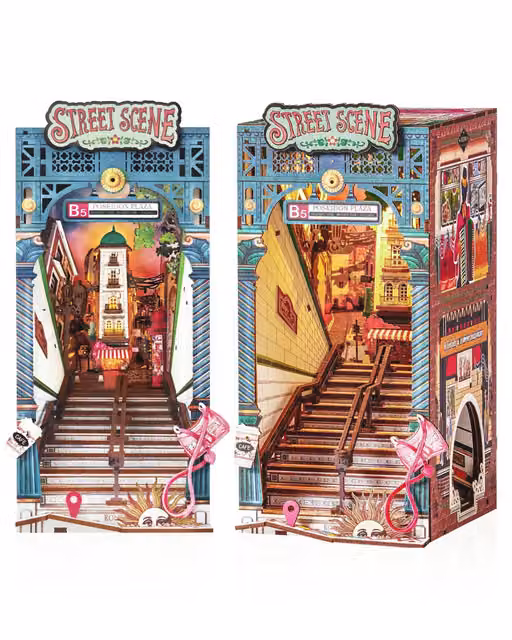 Syntego Street Scene Book Nook Decor DIY Kit with Light, Blue and Multicolour