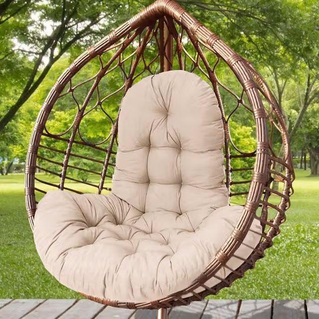 Livingandhome Ergonomic Water-Repellent Garden Egg Chair Seat Cushion in Brown and Beige Polyester Outdoor Fabric