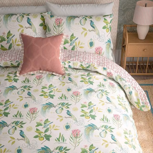 Sanderson Paradesia Double Duvet Cover and Pillowcase Set, Pink Floral Cotton, W: 140 cm, L: 200 cm