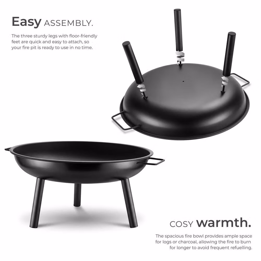 tectake Diablo Fire Pit Bowl in Black, Made of Heat-resistant Steel with Poker, W/D/H: 57.5 x 29.5 x 66.5 cm – 3