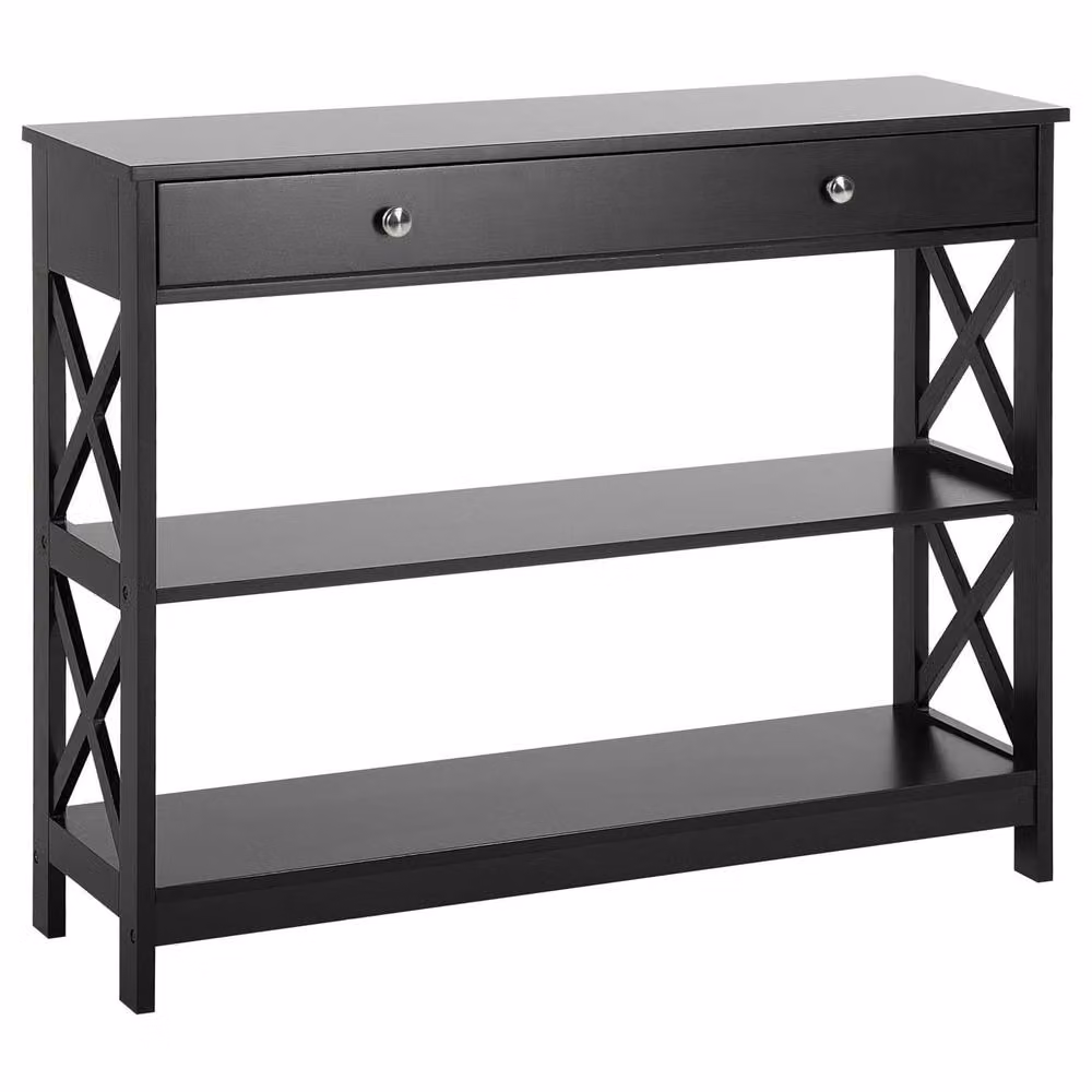 Wyld and Coco Black Lacquered Scandinavian Sideboard with 1 Drawer and 2 Shelves, W: 100 cm, D: 30 cm, H: 1 cm – 2