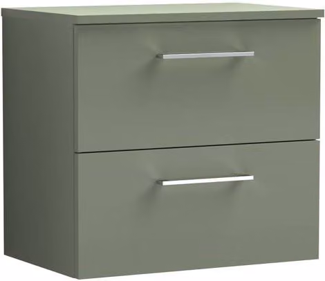 Balterley Level 600mm Wall Hung 2 Drawer Vanity Unit with Worktop, Satin Green