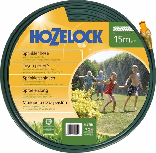 Hozelock Green Flat Sprinkler Hose, 15m Perforated PVC Hose for Watering Narrow Surfaces