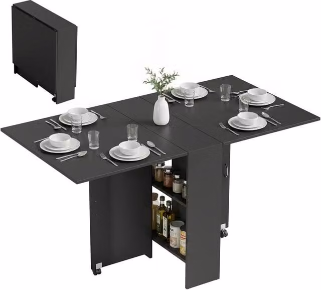 HOMCOM Modern Black Folding Drop Leaf Dining Table for 4-6 Adults
