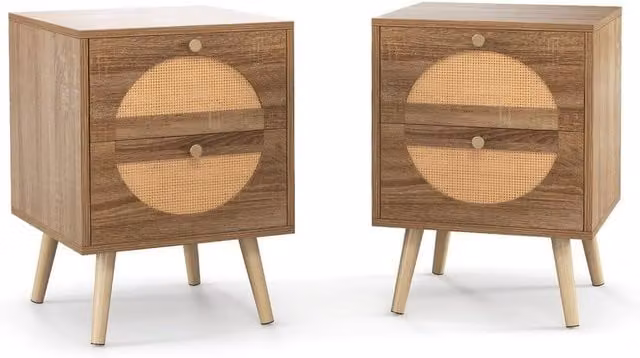 KORVIXA Bohemian Style Rattan Nightstand and Side Table in Natural Brown and Beige, W/D/H: 100 x 100 x 100 cm – 1