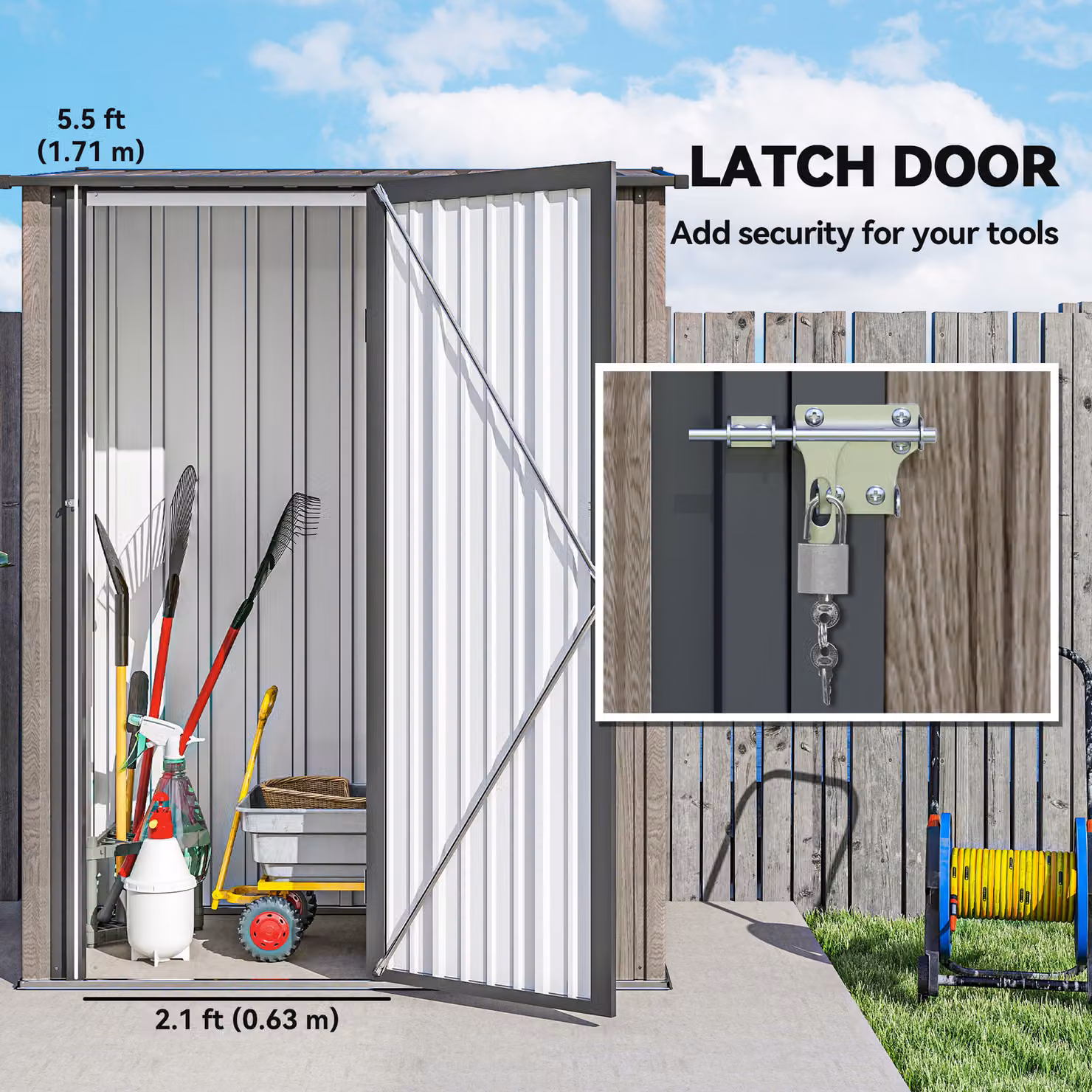 Outsunny Metal Garden Shed with Sloped Roof and Lockable Door, Light Grey – 4