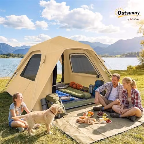 Outsunny Pop Up Instant Tent, 3000mm Waterproof with UPF50+ Protection for 2-3 People, Beige – 2