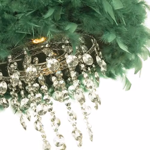 Happy Homewares Forest Green Real Feather Chandelier Pendant Light Shade with Transparent Acrylic Droplets, Diameter: 32 cm – 2