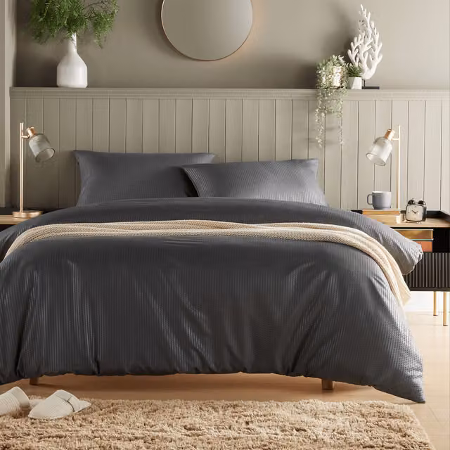 NewEdgeBlinds Grey Seersucker Cotton and Polyester Duvet Set, 90 x 200 cm