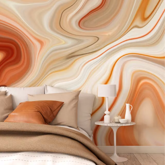 Origin Murals Marbled Ink Abstract Wall Mural in Orange Cinnamon Medium