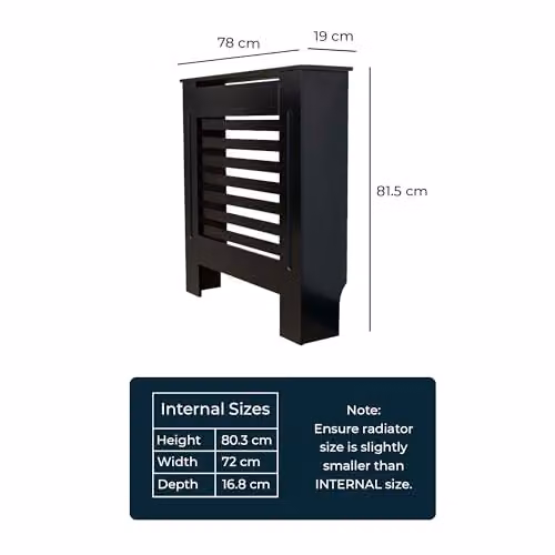 Airwave Horizontal Line Style Radiator Cover in Black Painted MDF, W/D/H: 81.5 x 19.0 x 78.0 cm – 2