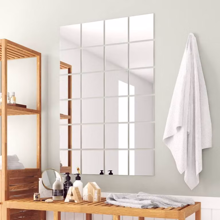 Berkfield Home 24 Piece Square Silver Glass Mirror Tiles, W: 15 cm x H: 15 cm