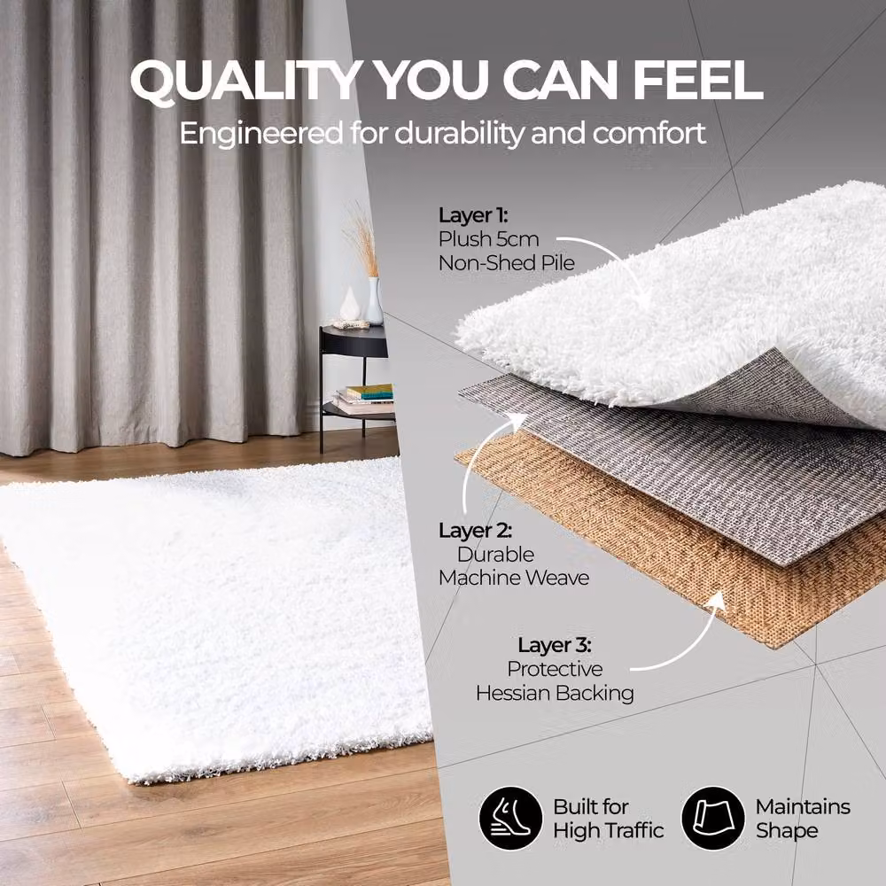 Bravich LTD California Shaggy Area Rug in White, W: 290 cm, D: 200 cm – 5
