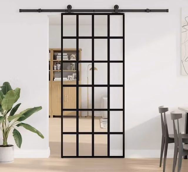 Berkfield Home Modern Sliding Door with Hardware Set, Black ESG Glass and Aluminium, W: 90 cm, H: 205 cm – 1
