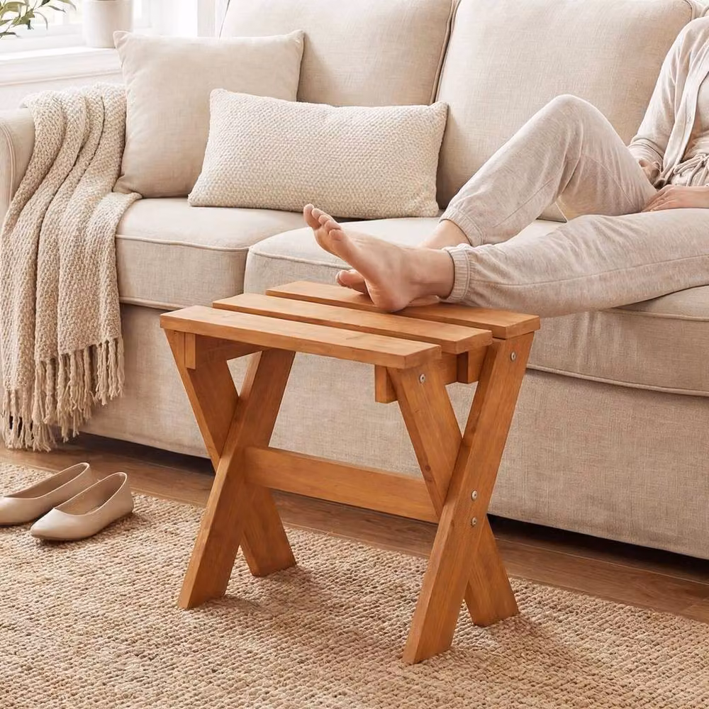 KORVIXA Brown Solid Wood Side Table and Flower Stand, H 100 cm x W 100 cm x D 80 cm – 3