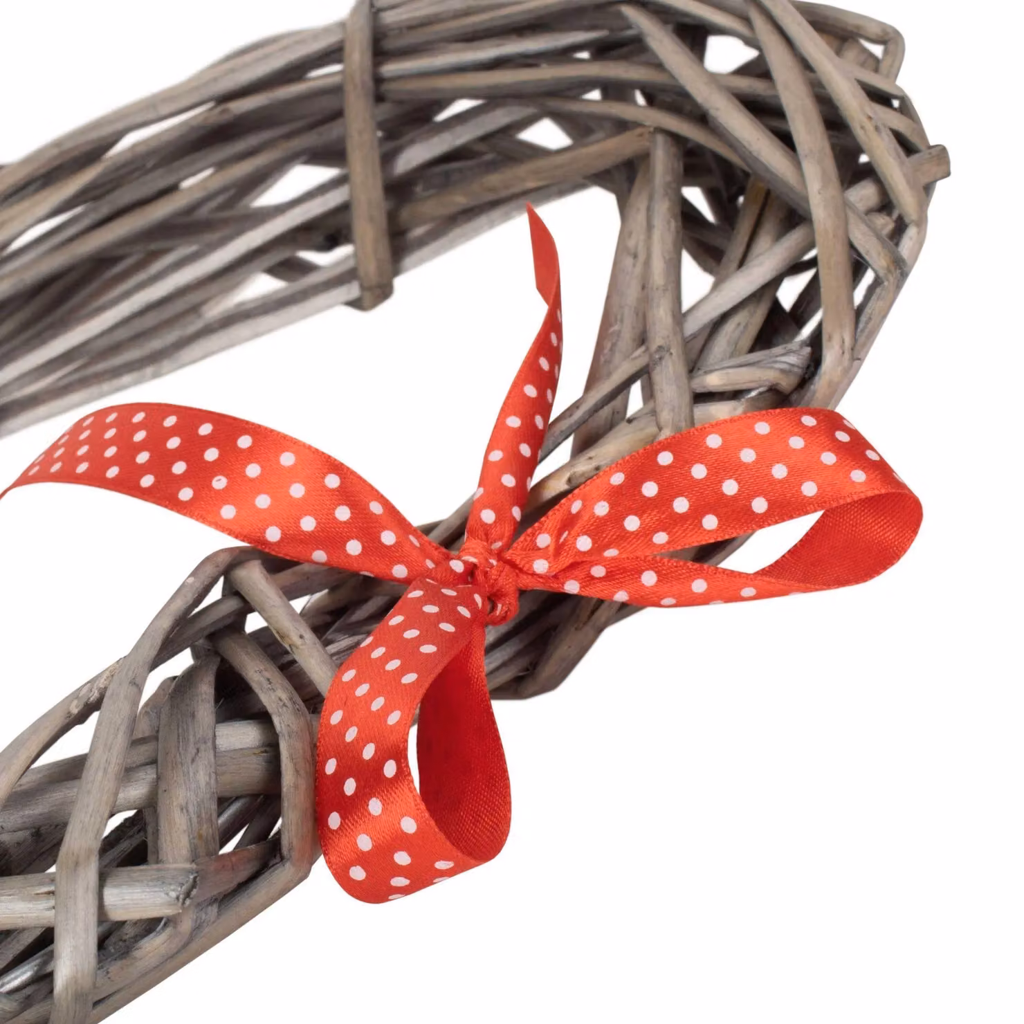 Red Hamper Small Heart Wreath with Red Dotted Ribbon in Brown Rattan – 3