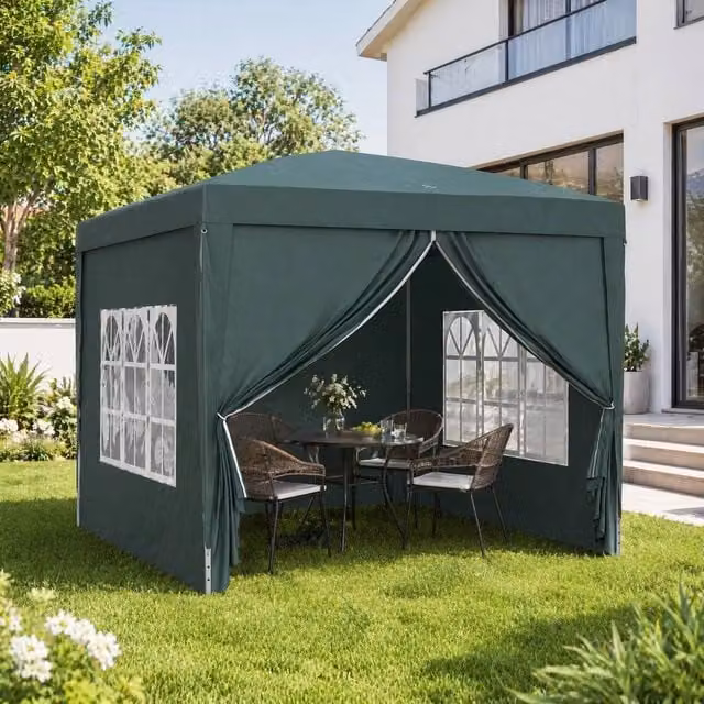 STILVORA Pop-Up Gazebo in Green and Silver with 4 Removable Walls, W: 300 cm, D: 300 cm, H: 258 cm – 1