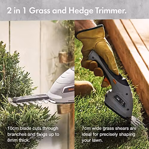 VonHaus 2 in 1 Cordless Hedge Trimmer and Grass Shears with Rechargeable Battery in Grey, Black and Orange – 2