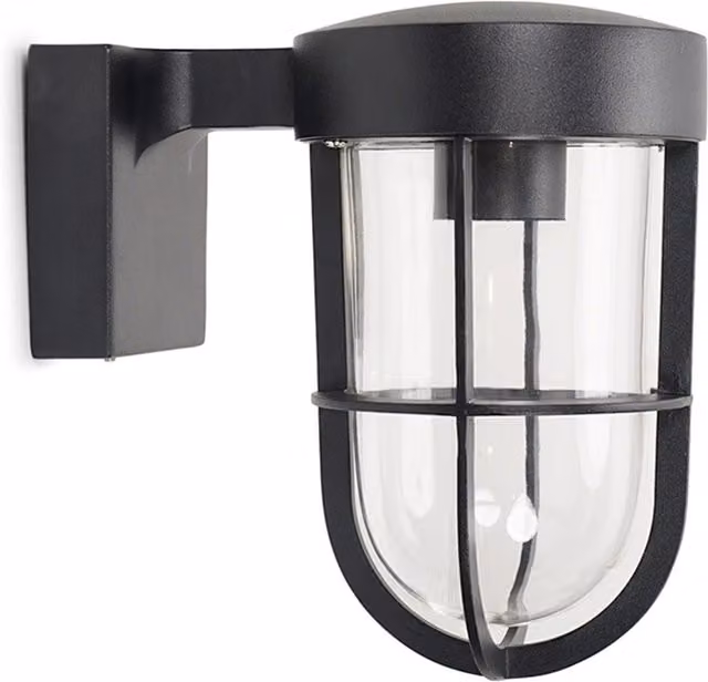 Fanar IP44 Black Metal Outdoor and Bathroom Wall Light Lantern with LED Bulb