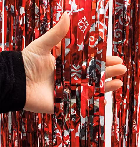 Netagon Red Shimmer Tinsel Curtain with Cheetah Design, W: 100 cm, H: 250 cm – 2