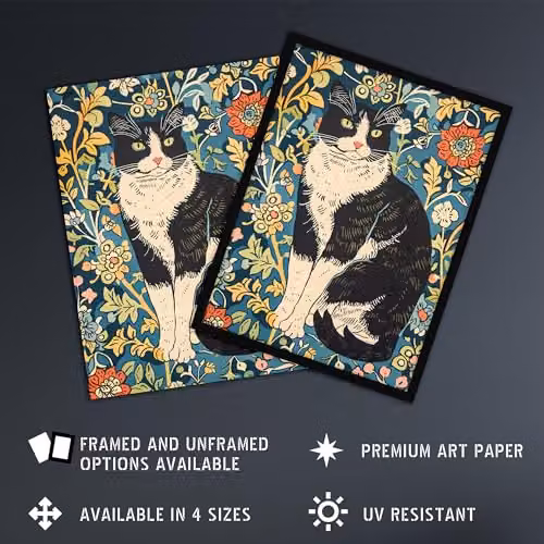 Artery8 Cat in the Flowers Portrait Animal Lover Multicolour Wall Art Paper Poster Print W/H: 46 x 61 cm – 2
