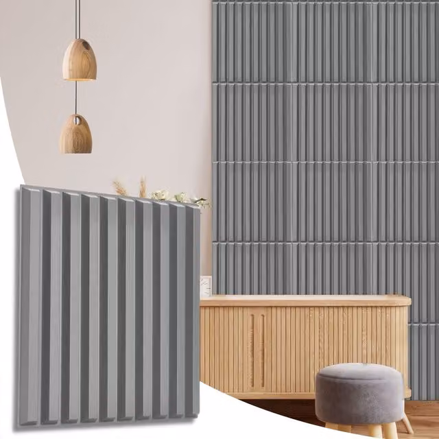 NOVECRAFTO 3D Fluted Line PVC Wall Cladding Panels, Matte Grey, W: 50 cm x H: 50 cm