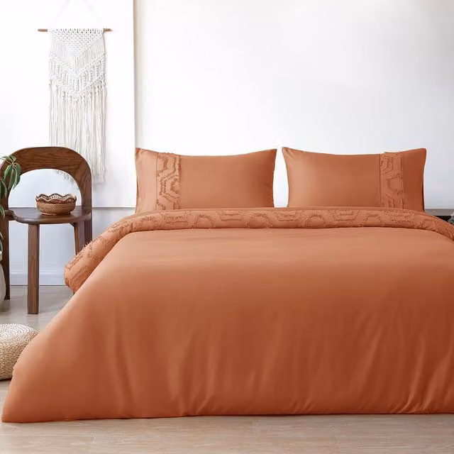 Velosso Chic Bedroom Tufted Duvet Cover and Pillowcase Set in Orange, W/D/H: 135 x 200 cm and 90 x 200 cm