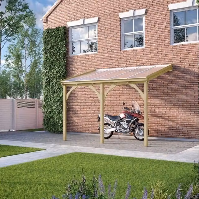 Rutland County Garden Furniture Wood and Polycarbonate Lean-to Pent Carport, Light Green, W: 506 cm, L: 350 cm – 1