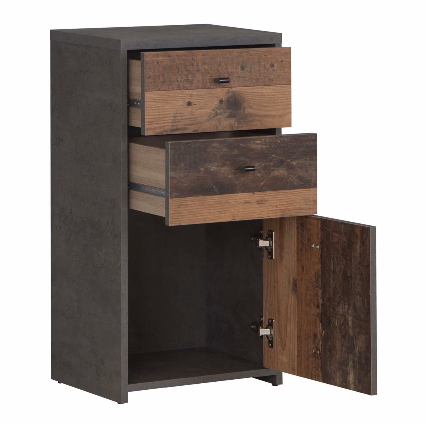 Furniture To Go Industrial Style Storage Cabinet with 2 Drawers and 1 Door in Grey and Brown Wood – 3