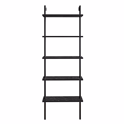 DECOROTIKA Paula 5-Tier Wall Mounted Bookshelf in Black and Black Marble Effect – 3