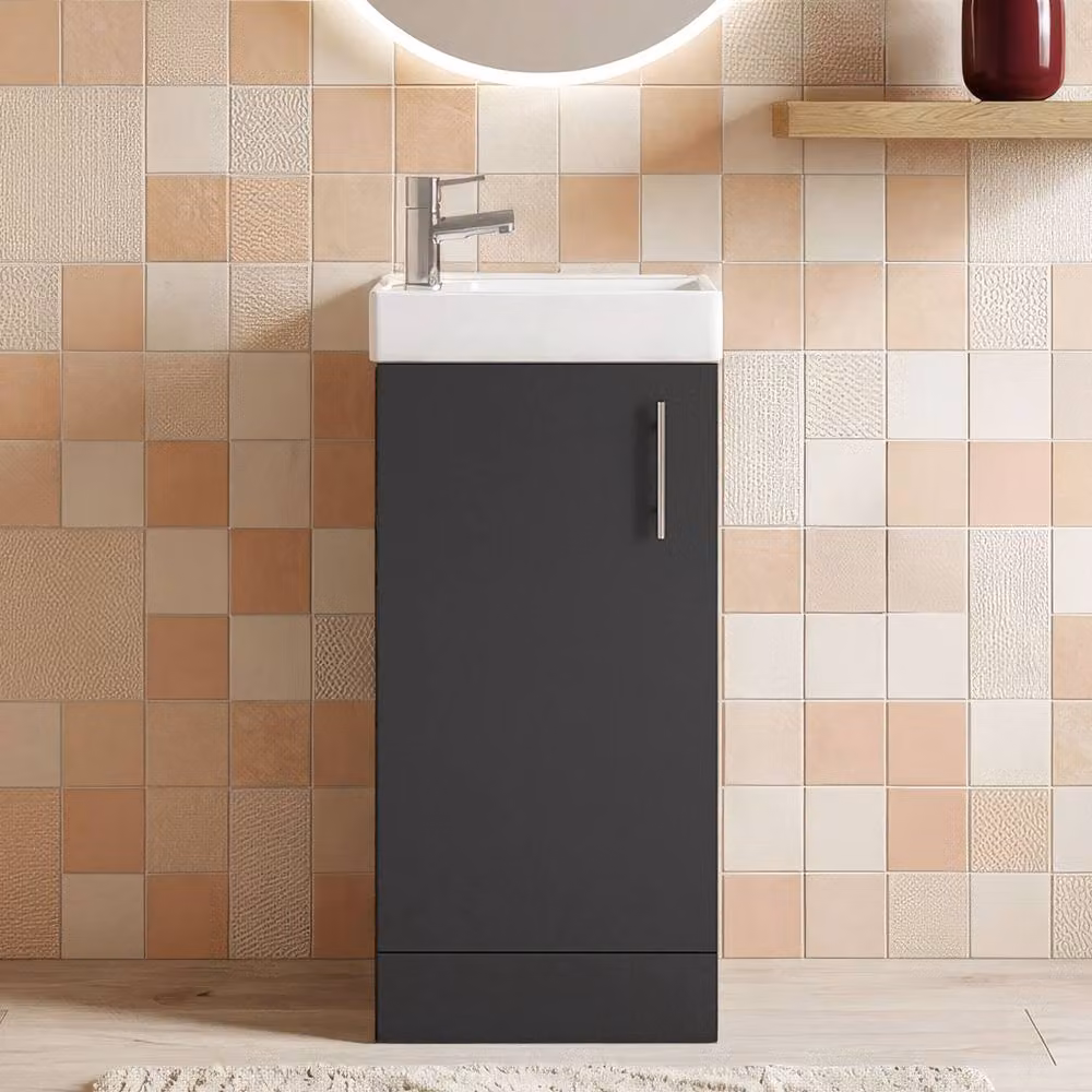 Balterley Saint Contemporary Gloss Grey Floor Standing Bathroom Vanity Unit with Rectangular Basin and Soft-Close Door W/D/H: 40.5 x 22.2 x 86.1 cm – 6