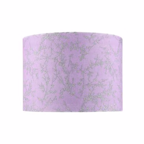 Happy Homewares Modern Round Lilac Cotton Fabric Lampshade with Silver Floral Decoration, Diameter: 25 cm