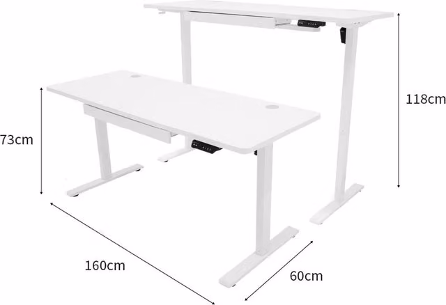 Monster Shop Height Adjustable Electric Standing Desk in White, W/D/H: 160 x 80 x 73 cm