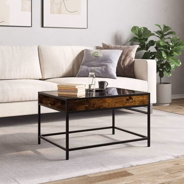 Berkfield Home Infinity LED Coffee Table in Smoked Oak Brown, W/D/H: 70 x 50 x 41 cm