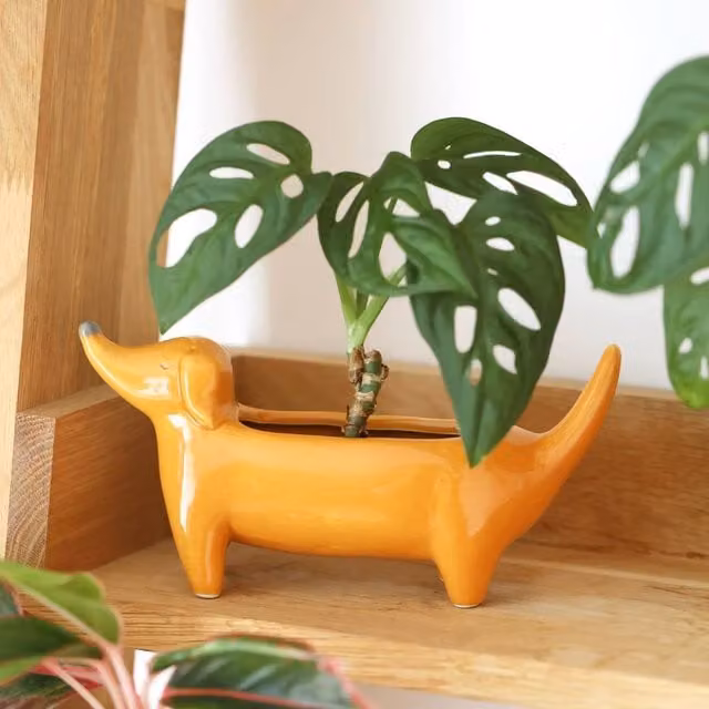 Lisa Angel Orange Dachshund Standing Ceramic Tabletop Dog Planter