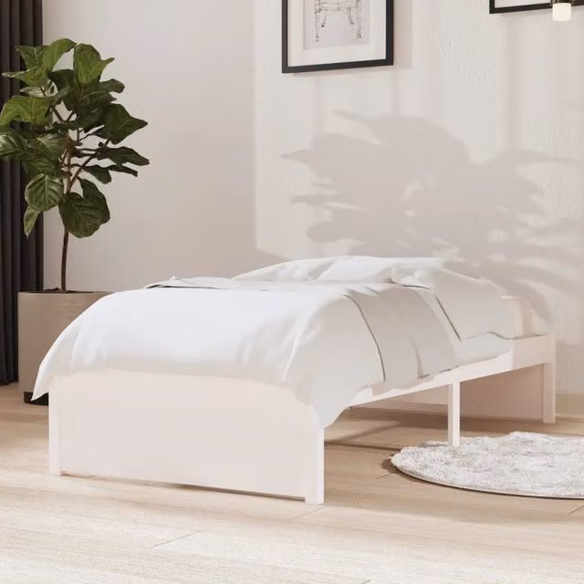 Berkfield Home Small Single Solid Wood Pine Bed Frame in White – 1