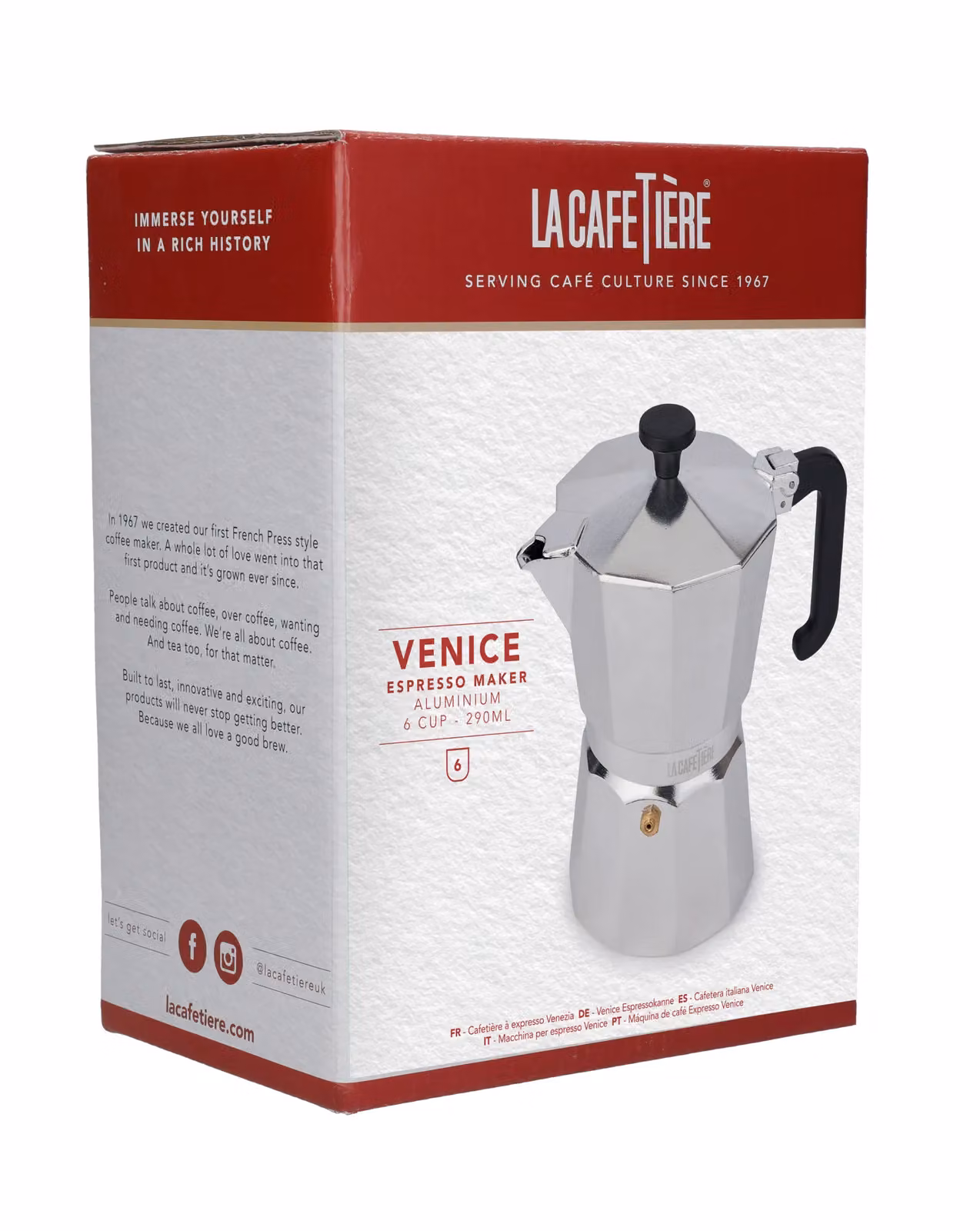 La Cafetiere Venice Aluminium Espresso Maker, 6 Cup, Silver – 5